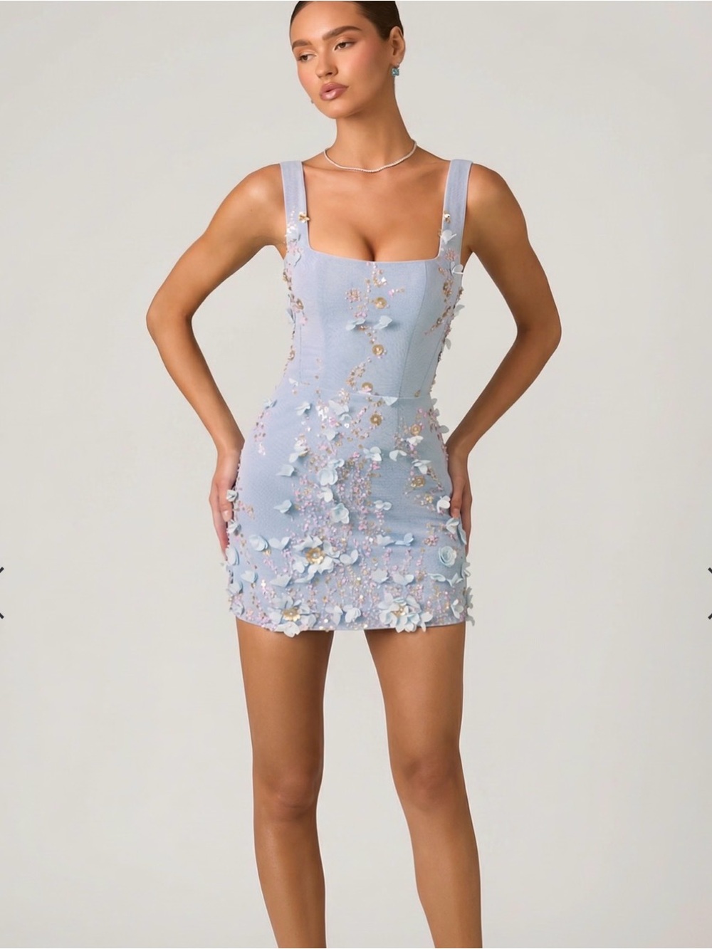 Briar

Embellished Appliqué Corset Mini Dress in Sky Blue by Oh Polly S 8